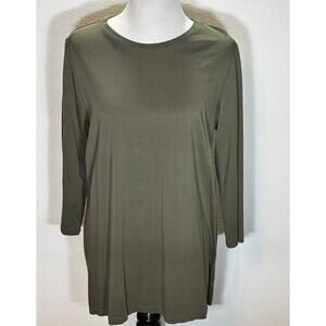 Lands’ End Women’s L Olive Green 100% Cotton Long Sleeve Tunic Top T Shirt